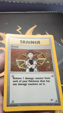 Pokemon TCG Brock Trainer Holo Rare Card 15/132 WOTC Gym Heroes NM - Image 2