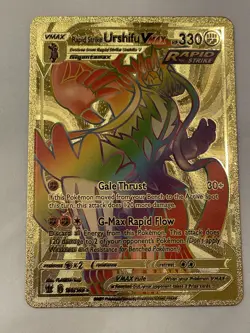 Rapid Strike Urshifu VMAX 169/163 Rainbow HP 330 Gold Foil Fan Art Display Card - Image 1