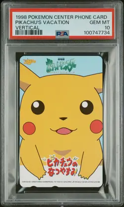 1998 POKEMON CENTER PHONE CARD VERTICAL PIKACHU'S VACATION PSA 10 - Image 1