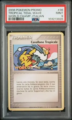 PSA 9 POKEMON PROMO ITALIAN TROPICAL TIDAL WAVE WORLD CHAMPION #36 PIKACHU 2006 - Image 1