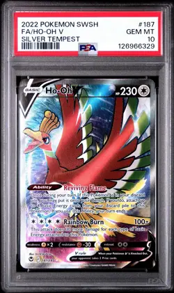 2022 Pokemon SWSH #187 FA/HO-HO V Silver Tempest PSA 10 Gem Mint - Image 1