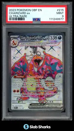 2023 POKEMON OBSIDIAN FLAMES OBF EN #215/197 CHARIZARD EX ULTRA RARE PSA 9 - Image 1