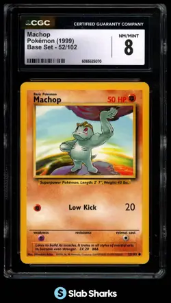 1999 POKEMON SET UNLIMITED #52/102 MACHOP COMMON CGC 8 - Image 1