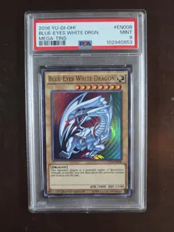 2016 Yu-Gi-Oh Blue Eyes White Dragon Mega Tins #EN008 Graded PSA 9 MINT - Image 1