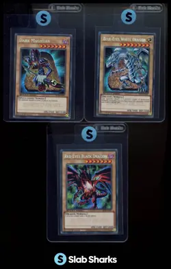 2020 YU-GI-OH! 1ST ED. DARK MAGICIAN/ BLUE EYES/ RED EYES DRAGON SECRET RARE LOT - Image 1