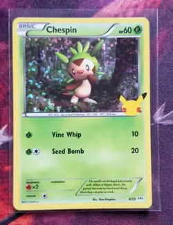 Pokemon Card Chespin 6/25 HOLO 25th Anniversary McDonalds 2021 Pack Fresh - Image 1