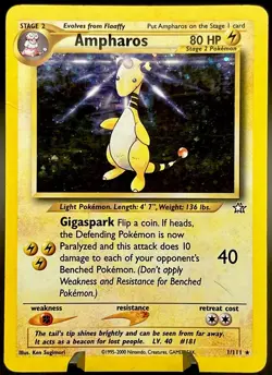 Ampharos 001/111 Neo Genesis Unlimited Holo Rare 1999 Vintage Pokemon TCG LP - Image 1