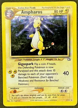 Ampharos 001/111 Neo Genesis Unlimited Holo Rare 1999 Vintage Pokemon TCG LP - Image 2