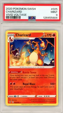 2020 Pokemon Sword & Shield Vivid Voltage 025/185 Charizard Non Holo PSA 9 A - Image 1