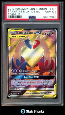2019 POKEMON SM TEAM UP #170/181 LATIAS & LATIOS TAG TEA GX FULL ART PSA 10 - Image 1