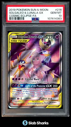 2019 POKEMON SM COSMIC ECLIPSE #216/236 SOLGALEO LUNALA GX TAG TEAM PSA 10 - Image 1