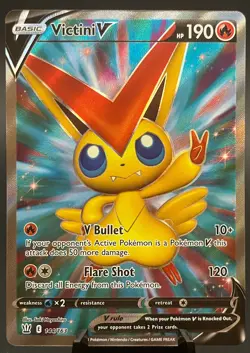 Pokemon TCG Victini V 144/163 SWSH05 Battle Styles Ultra Rare Full Art Holo NM - Image 1