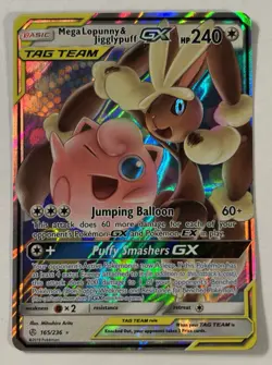 Pokemon TCG Mega Lopunny & Jigglypuff GX 165/236 Cosmic Eclipse Holo Card NM - Image 1