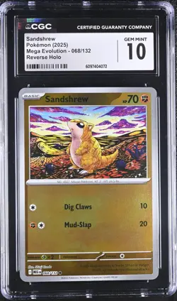 CGC 10 Sandshrew 068/132 Reverse Holo Mega Evolution Pokemon Card - Image 1