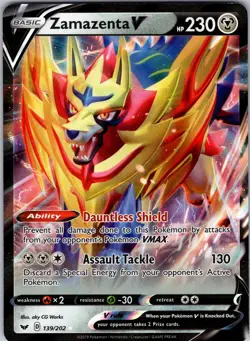 Zamazenta V 139/202 SWSH01: Sword & Shield Base Set Pokemon TCG NM - Image 1