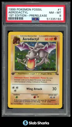 1999 POKEMON FOSSIL 1ST EDITION #1/62 AERODACTYL RARE PRERELEASE PSA 8 - Image 1