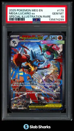2025 POKEMON MEG EN #179/132 MEGA LUCARIO EX SPECIAL ILLUSTRATION RARE PSA 10 - Image 1
