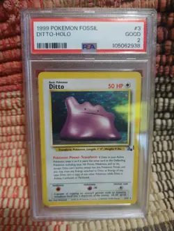 1999 Pokemon Fossil Ditto Holo PSA 2 - Image 1