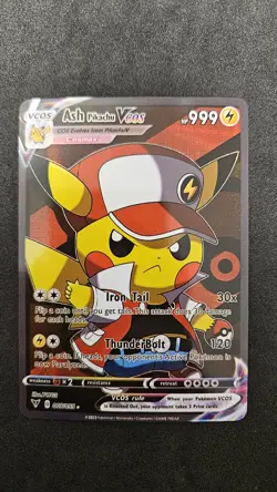 Ash Pikachu VCOS Holo Non-TCG Fan Art 007/055 Pokemon Card - Image 1