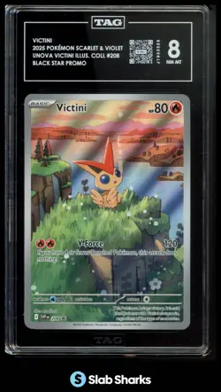 2023 POKEMON SV BLACK STAR PROMOS SVP #208 VICTINI ILLUSTRATION RARE COLL TAG 8 - Image 1