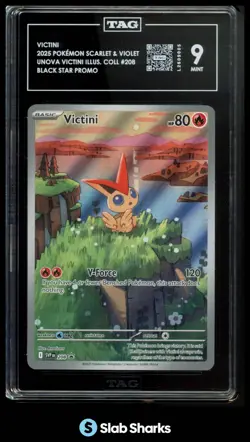2023 POKEMON SV BLACK STAR PROMOS SVP #208 VICTINI ILLUSTRATION RARE COLL TAG 9 - Image 1