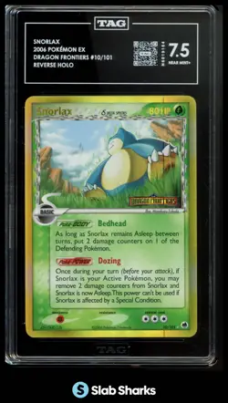 2006 POKEMON EX DRAGON FRONTIERS #10/101 SNORLAX REVERSE HOLO TAG 7.5 - Image 1