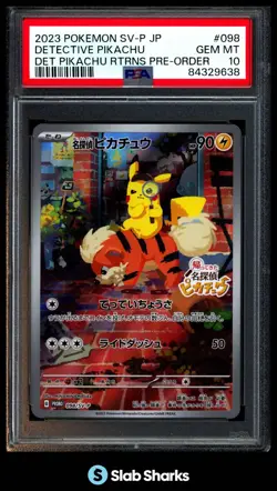 2023 POKEMON JAPANESE BLACK STAR PROMO #098/SV-P DETECTIVE PIKACHU PSA 10 - Image 1