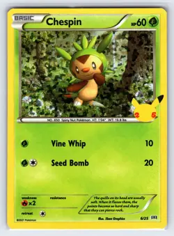 Chespin 6/25 2021 McDonald's 25th Anniversary Pokemon Card Promo Holo - Nm - Image 1