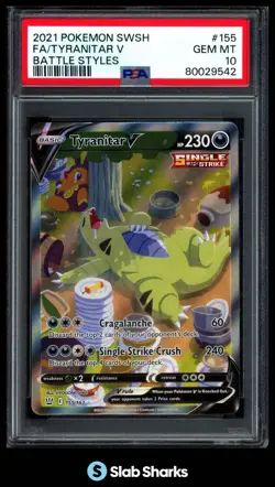 2021 POKEMON SWORD & SHIELD BATTLE STYLES #155/163 TYRANITAR V FULL ART PSA 10 - Image 1