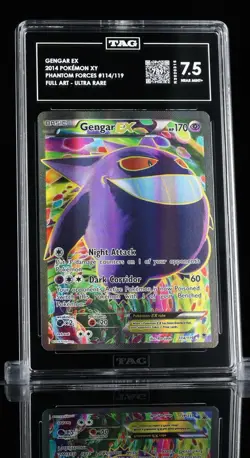 2014 POKEMON XY PHANTOM FORCES #114 FULL ART GENGAR EX TAG 7.5 789 SCORE - Image 1