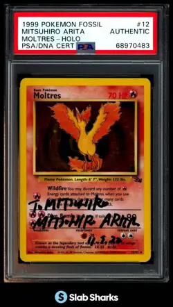 1999 POKEMON FOSSIL 12/62 MOLTRES HOLO MITSUHIRO ARITA AUTO PSA AUTHENTIC - Image 1