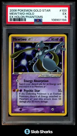 2006 POKEMON GOLD STAR EX HOLON PHANTOMS #103/110 MEWTWO HOLO PSA 5 - Image 1