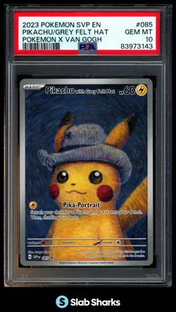 2023 POKEMON SVP EN BLACK STAR PROMO #085 PIKACHU GREY FELT HAT VAN GOGH PSA 10 - Image 1
