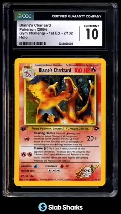 2000 POKEMON GYM CHALLENGE 1ST EDITION #2/132 BLAINE'S CHARIZARD HOLO CGC 10 - Image 1