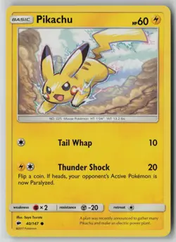 Pikachu 40/147 Pokemon Burning Shadows Common Near Mint Card (NM) 1 - Image 1