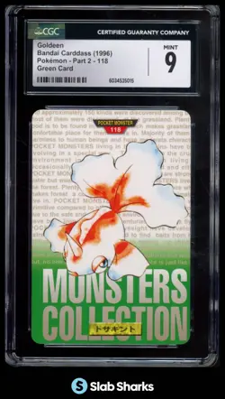 1996 BANDAI CARDDASS GOLDEEN POKEMON PART 2 118 GREEN CARD CGC 9 - Image 1