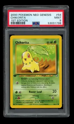 2000 WOTC POKEMON NEO GENESIS 1ST EDITION CHIKORITA 54/111 COMMON PSA 9 MINT A - Image 1