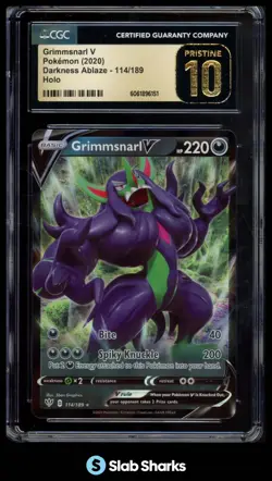 2020 POKEMON SWSH DARKNESS ABLAZE #114/189 GRIMMSNARL V HOLO CGC 10 PRISTINE - Image 1