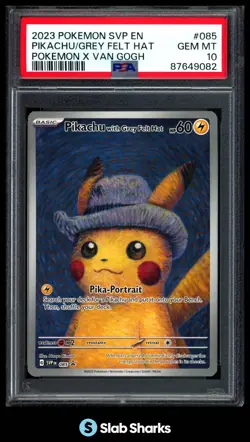 2023 POKEMON SVP EN BLACK STAR PROMOS #085 PIKACHU GREY FELT HAT VAN GOGH PSA 10 - Image 1