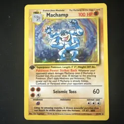 Pokemon Machamp Base Set 8/102 Holo Shadowless 1st Edition Holo Rare Card LP+ NM - Image 1
