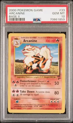 PSA 10 Arcanine 33 Base Set 2 Uncommon Pokemon Card - Image 1