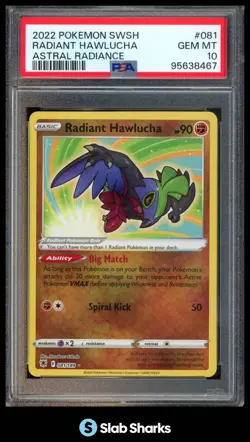 2022 POKEMON SWORD & SHIELD ASTRAL RADIANCE #081/189 RADIANT HAWLUCHA PSA 10 - Image 1