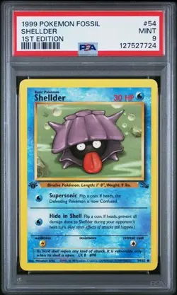 PSA 9 Mint Shellder #54 1st Edition Pokemon 1999 Fossil Set 24 - Image 1
