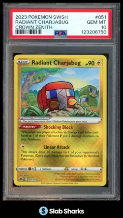 2023 POKEMON SWORD & SHIELD CROWN ZENITH #051/159 RADIANT CHARJABUG PSA 10 - Image 1