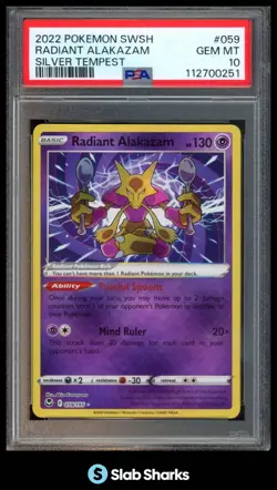 2022 POKEMON SWORD & SHIELD SILVER TEMPEST #059/195 RADIANT ALAKAZAM PSA 10 - Image 1