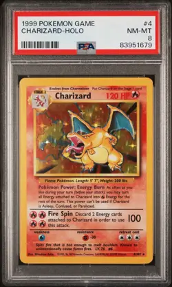 Pokemon TCG Charizard Base Set Holo Unlimited Rare Card 4/102 PSA 8 NM-MT - Image 1