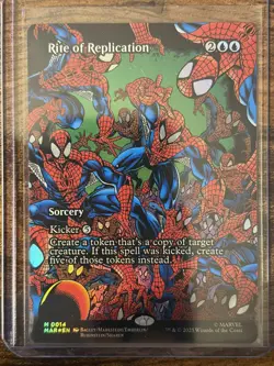 Spider-Man MTG Magic The Gathe Rite of Replication Eternal-Legal Borderless Foil - Image 1