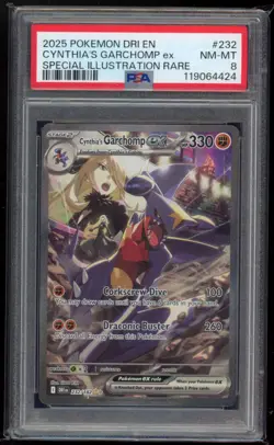2025 Pokemon DRI EN Cynthia's Garchomp ex Special Illustration Rare #232 PSA 8! - Image 1
