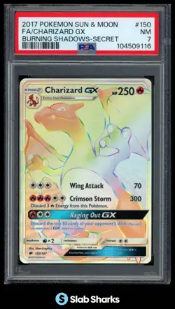 2017 POKEMON SUN & MOON BURNING SHADOWS #150/147 CHARIZARD GX SECRET RARE PSA 7 - Image 1