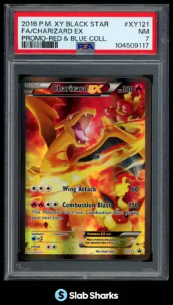 2016 POKEMON XY BLACK STAR PROMO #XY121 CHARIZARD RED & BLUE COLLECTION PSA 7 - Image 1